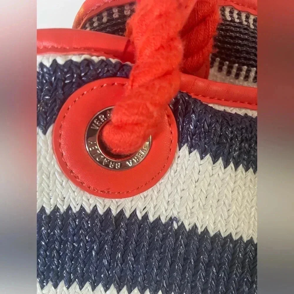 Vera Bradley Navy‎ and White Striped Beach Tote with Tassels GUC